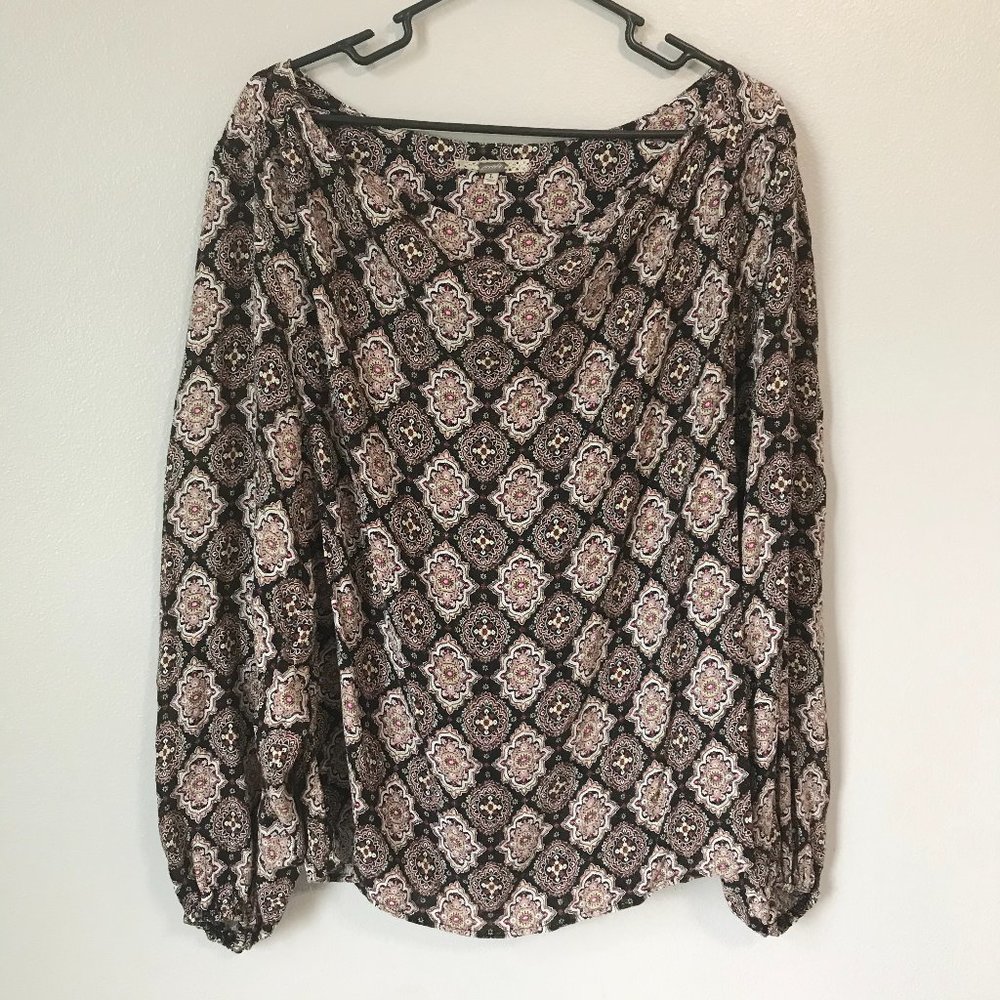 BKE GIMMICKS Boho Printed Peasant Sleeve Blouse